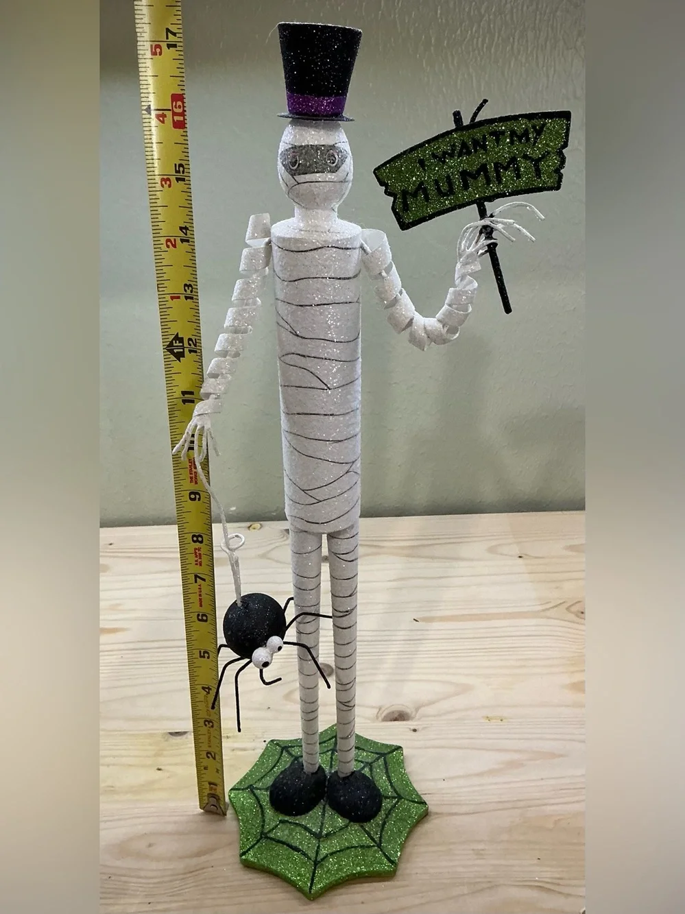 Pier 1 Imports Skinny Mummy Figurine 17” Halloween Decor Glitter Rare Vintage